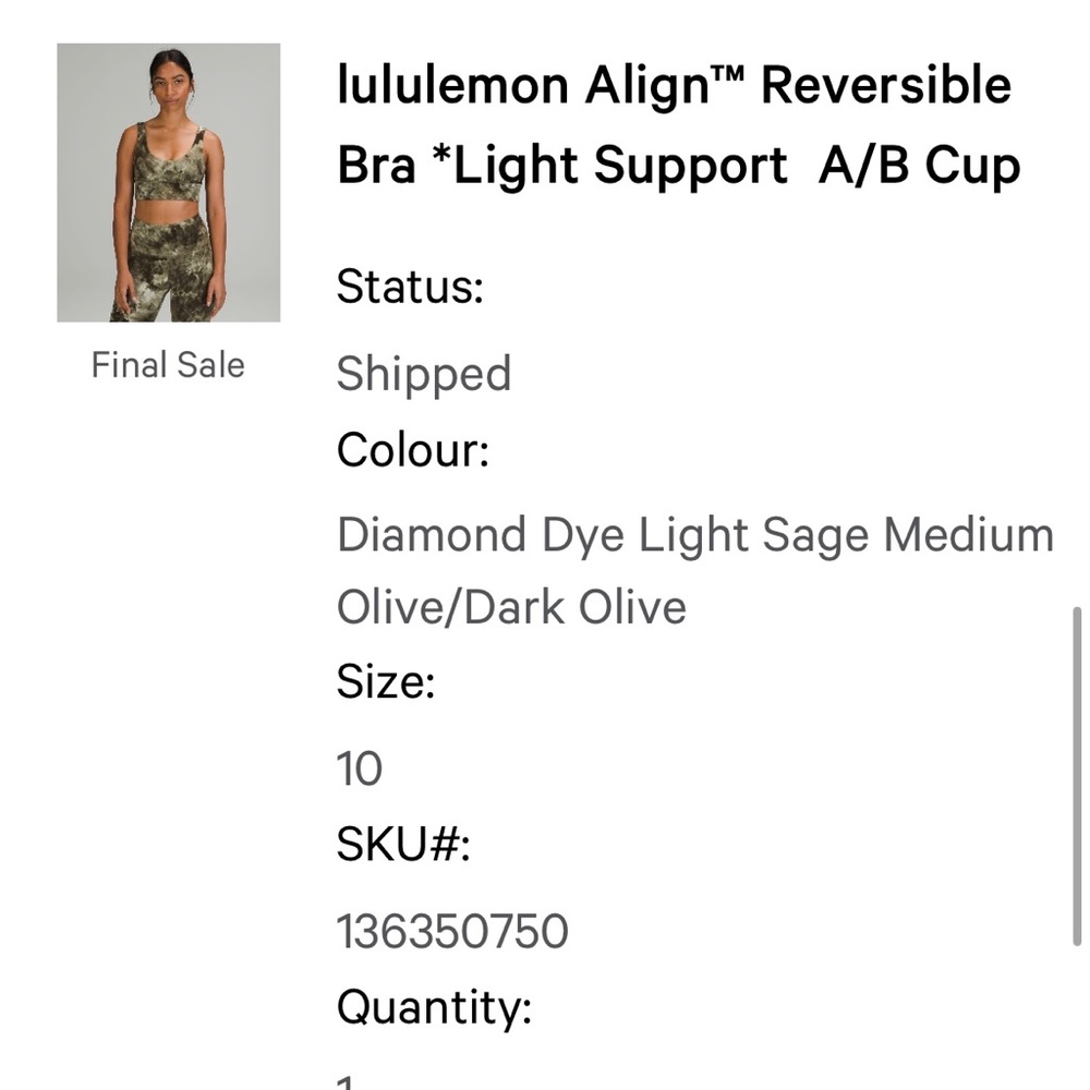Lululemon align bra, light support, a\b